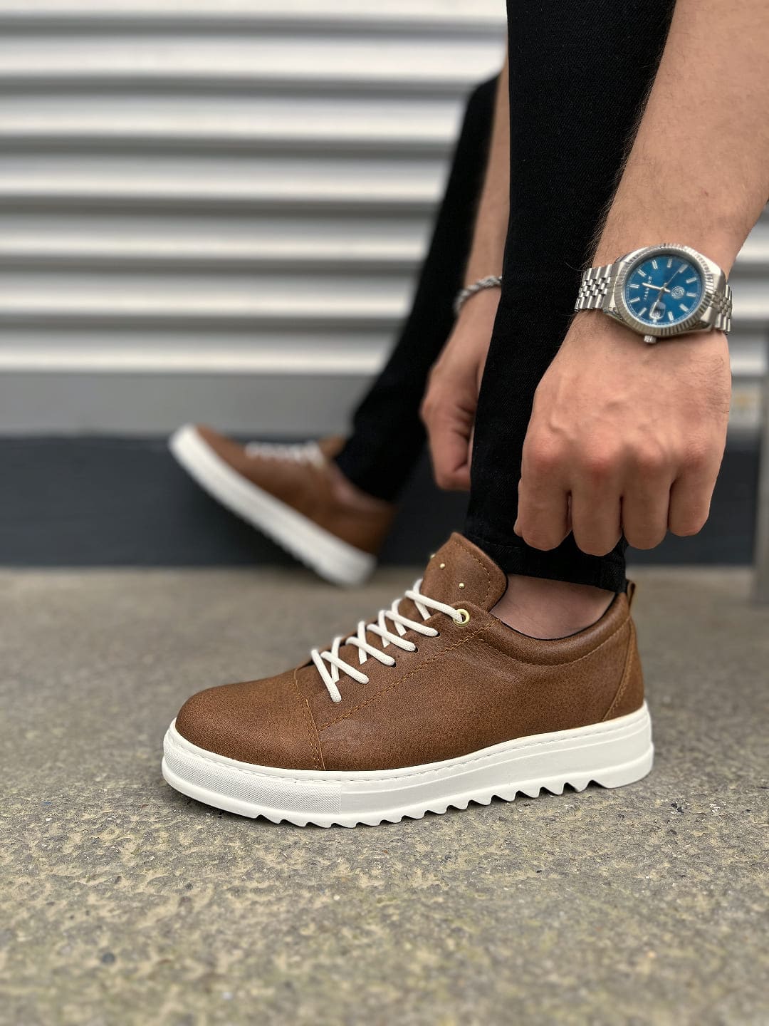 JY152 Cool Bağcıklı Cilt Erkek Günlük Spor Klasik Ayakkabı CBT - Taba - 41 Resim 3