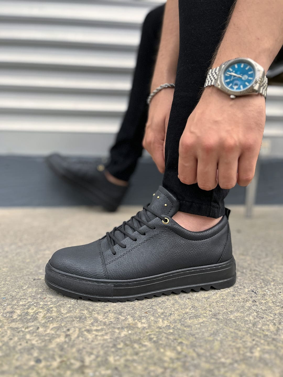 JY152 Cool Bağcıklı Cilt Erkek Günlük Spor Klasik Ayakkabı CST - Siyah - 40 Resim 3