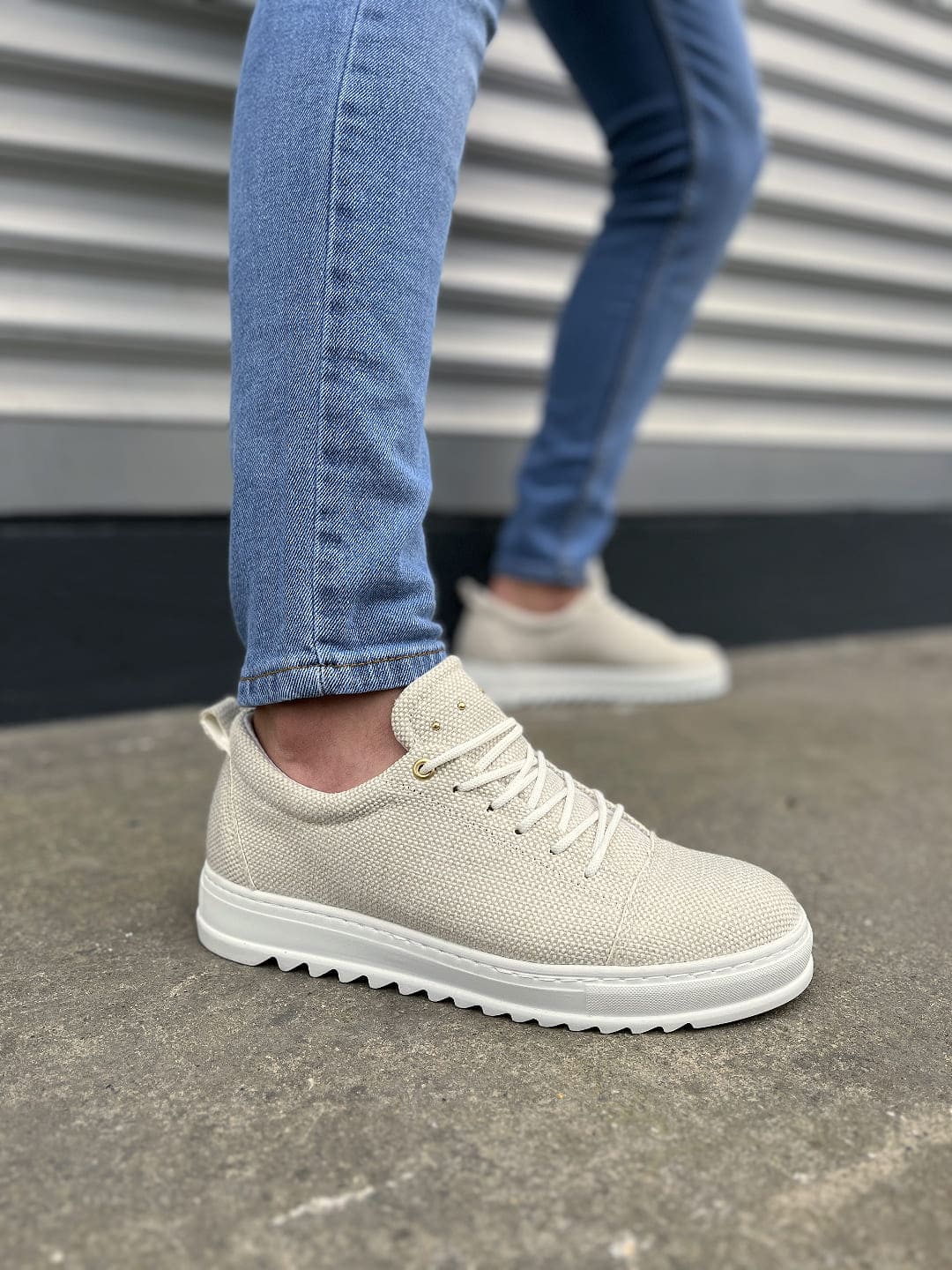 JY152 Cool Lace Linen Mens Daily Sport Classic Shoe KBT - White