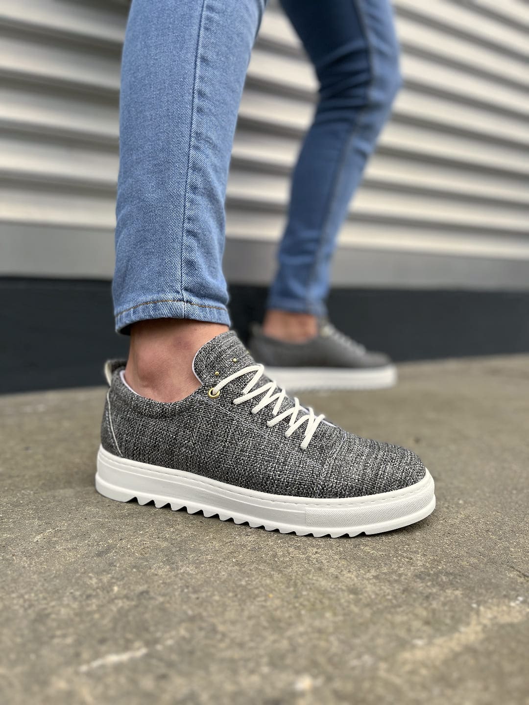 JY152 Cool Bağcıklı Keten Erkek Günlük Spor Klasik Ayakkabı KBT - Gri - 40