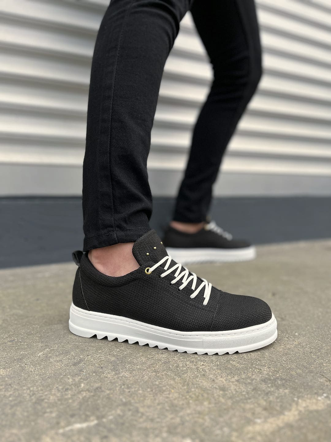 JY152 Cool Lace Linen Mens Daily Sport Classic Shoe KBT - Black