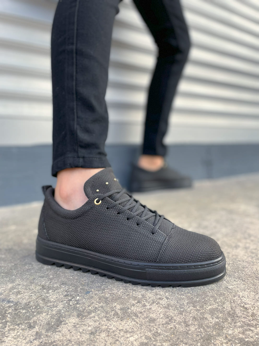 JY152 Cool Lace Linen Mens Daily Sport Classic Shoe KST - Black