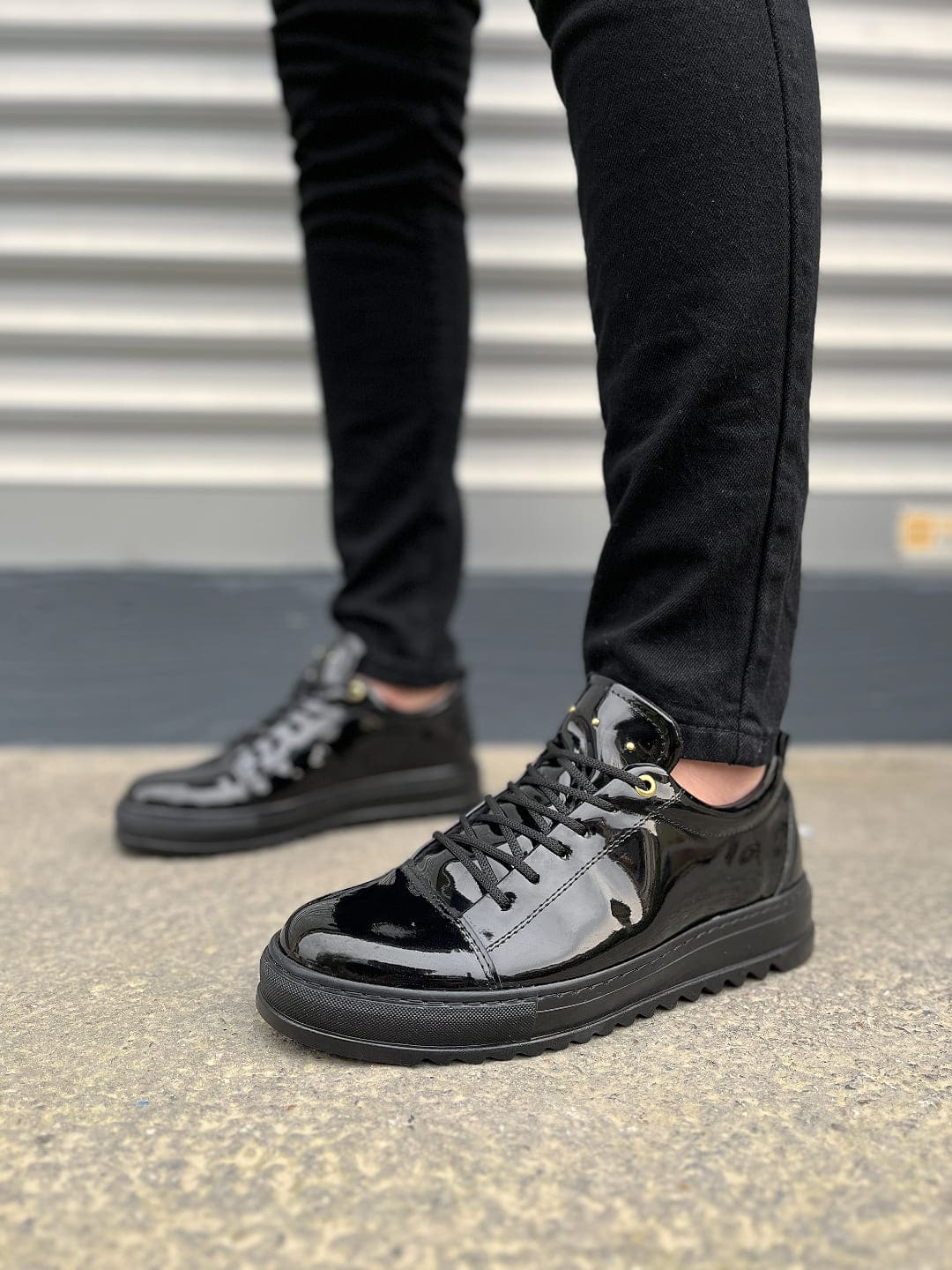 JY152 Cool Bağcıklı Rugan Erkek Günlük Spor Klasik Ayakkabı RST - Siyah - 44 Resim 2