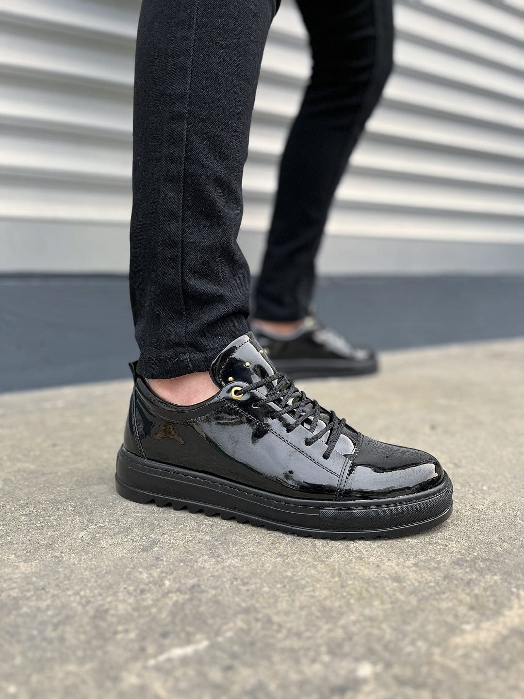 JY152 Cool Bağcıklı Rugan Erkek Günlük Spor Klasik Ayakkabı RST - Siyah - 44