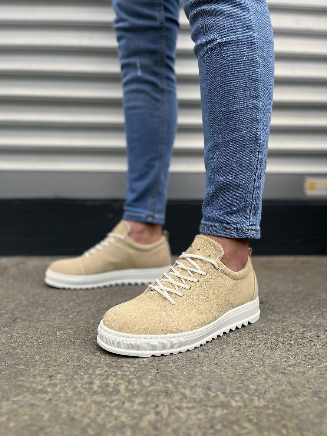 JY152 Cool Bağcıklı Süet Erkek Günlük Spor Klasik Ayakkabı SBT - Krem - 44 Resim 2