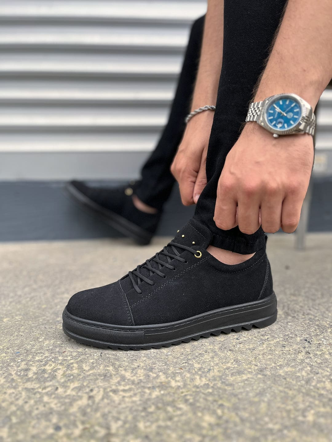 JY152 Cool Bağcıklı Süet Erkek Günlük Spor Klasik Ayakkabı SST - Siyah - 40 Resim 3