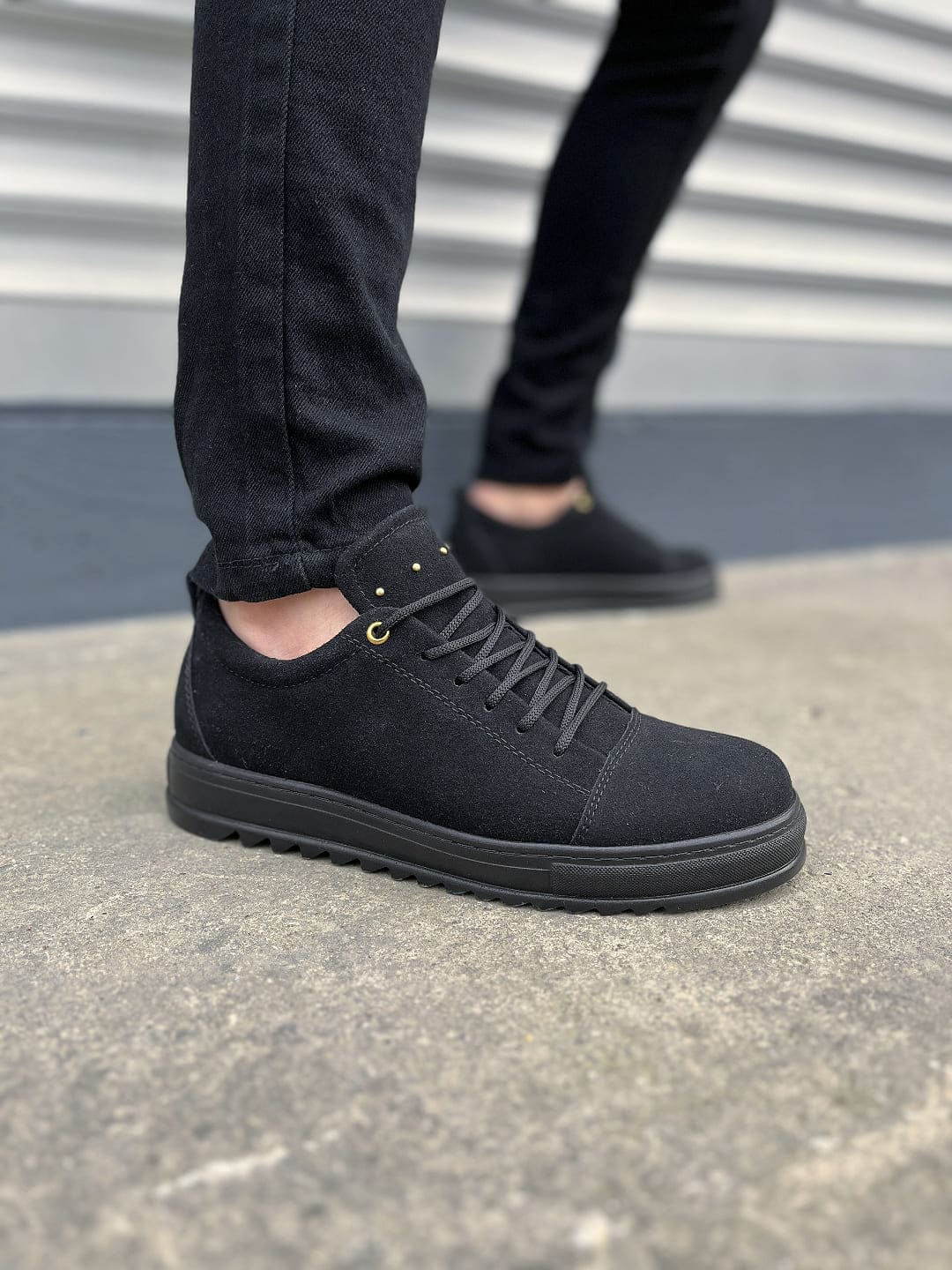 JY152 Cool Lace Suede Mens Daily Sport Classic Shoes SST - Black