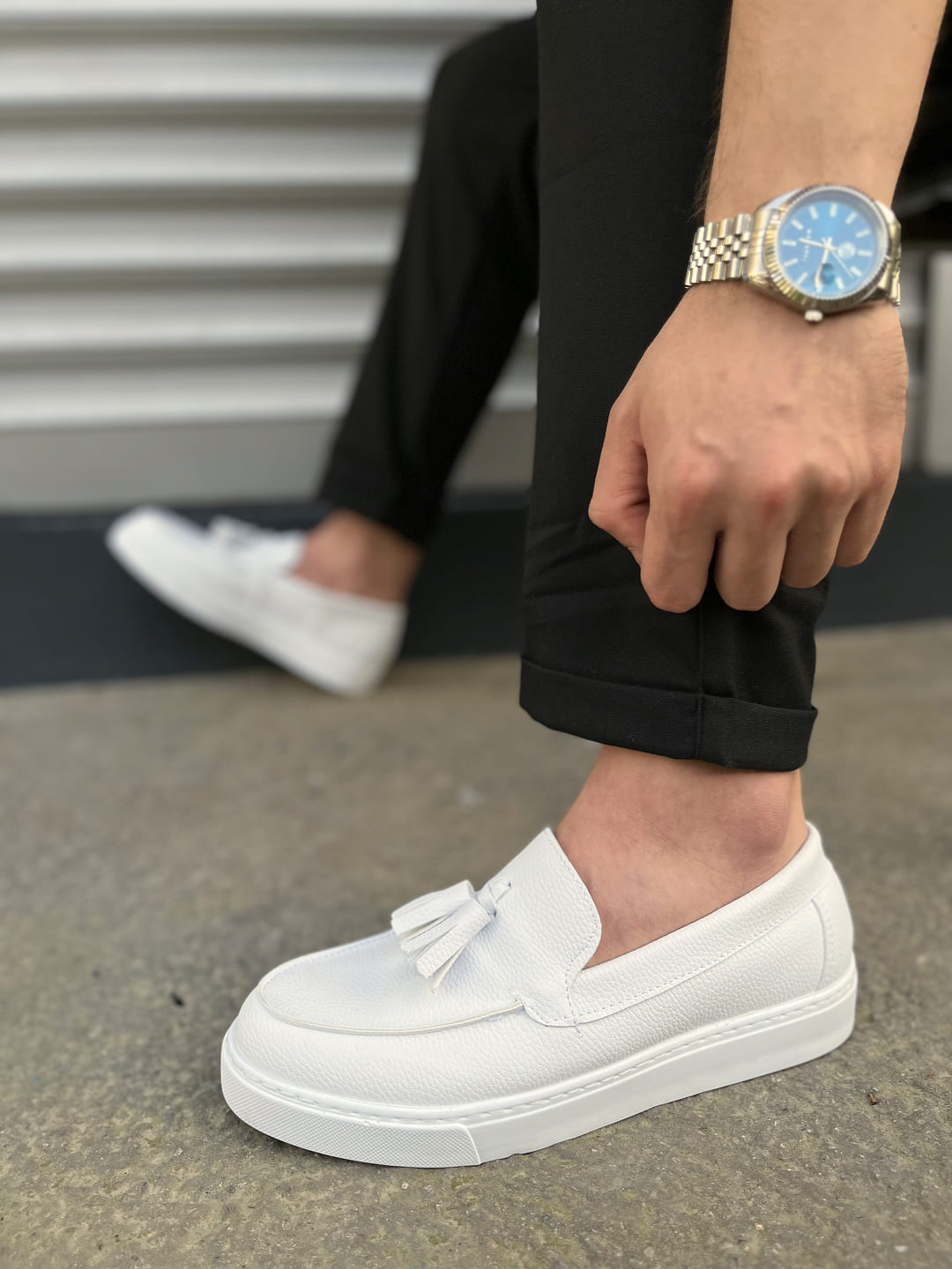 JY153 Bloom Bağcıksız Püsküllü Cilt Erkek Günlük Spor Klasik Ayakkabı CBT - Beyaz - 42 Resim 3