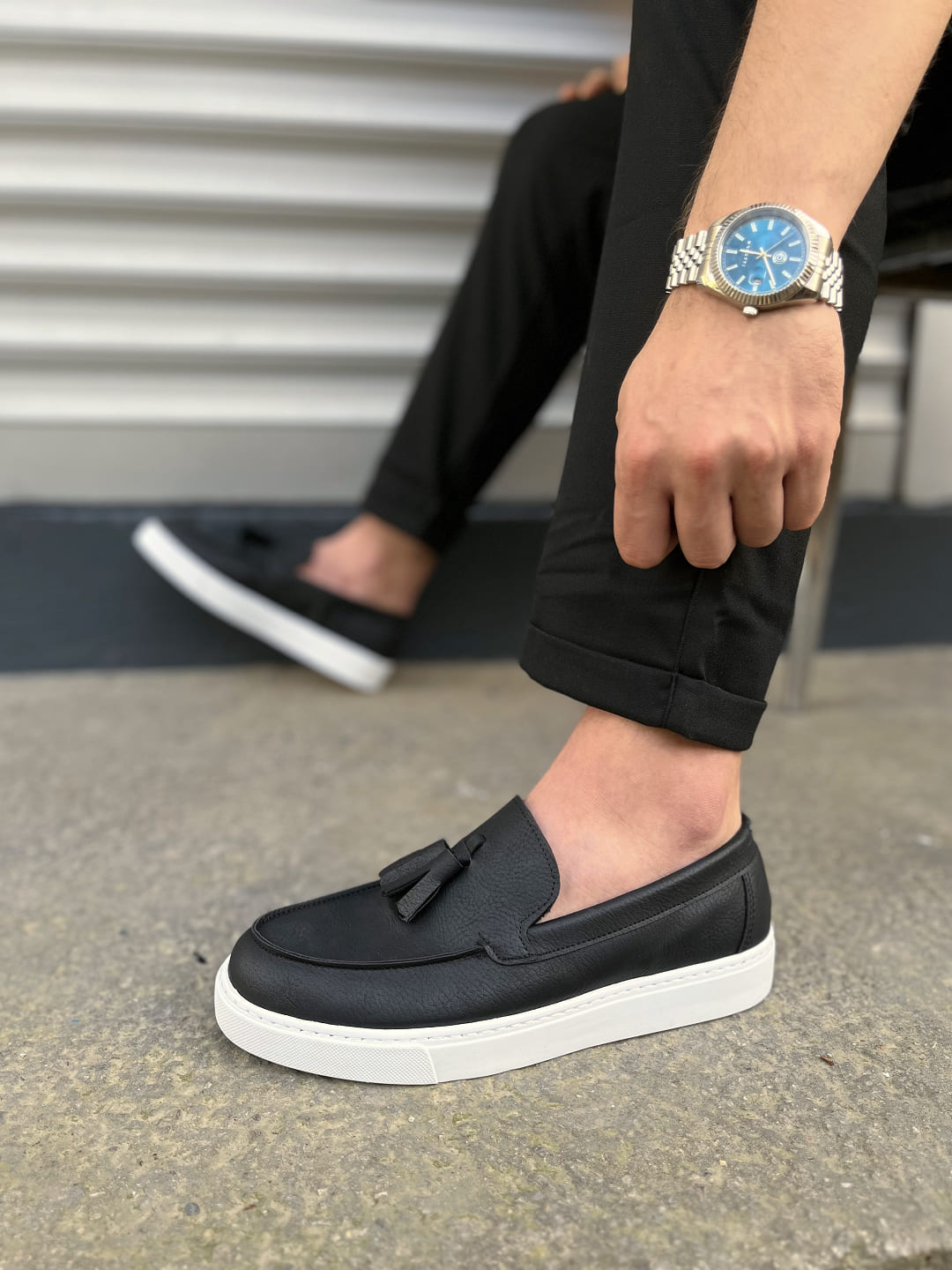 JY153 Bloom Bağcıksız Püsküllü Cilt Erkek Günlük Spor Klasik Ayakkabı CBT - Siyah - 43 Resim 3