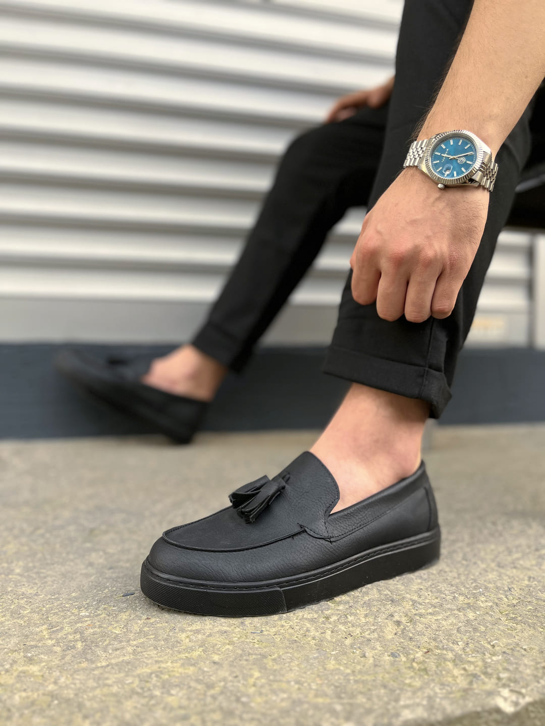 JY153 Bloom Bağcıksız Püsküllü Cilt Erkek Günlük Spor Klasik Ayakkabı CST - Siyah - 40 Resim 3