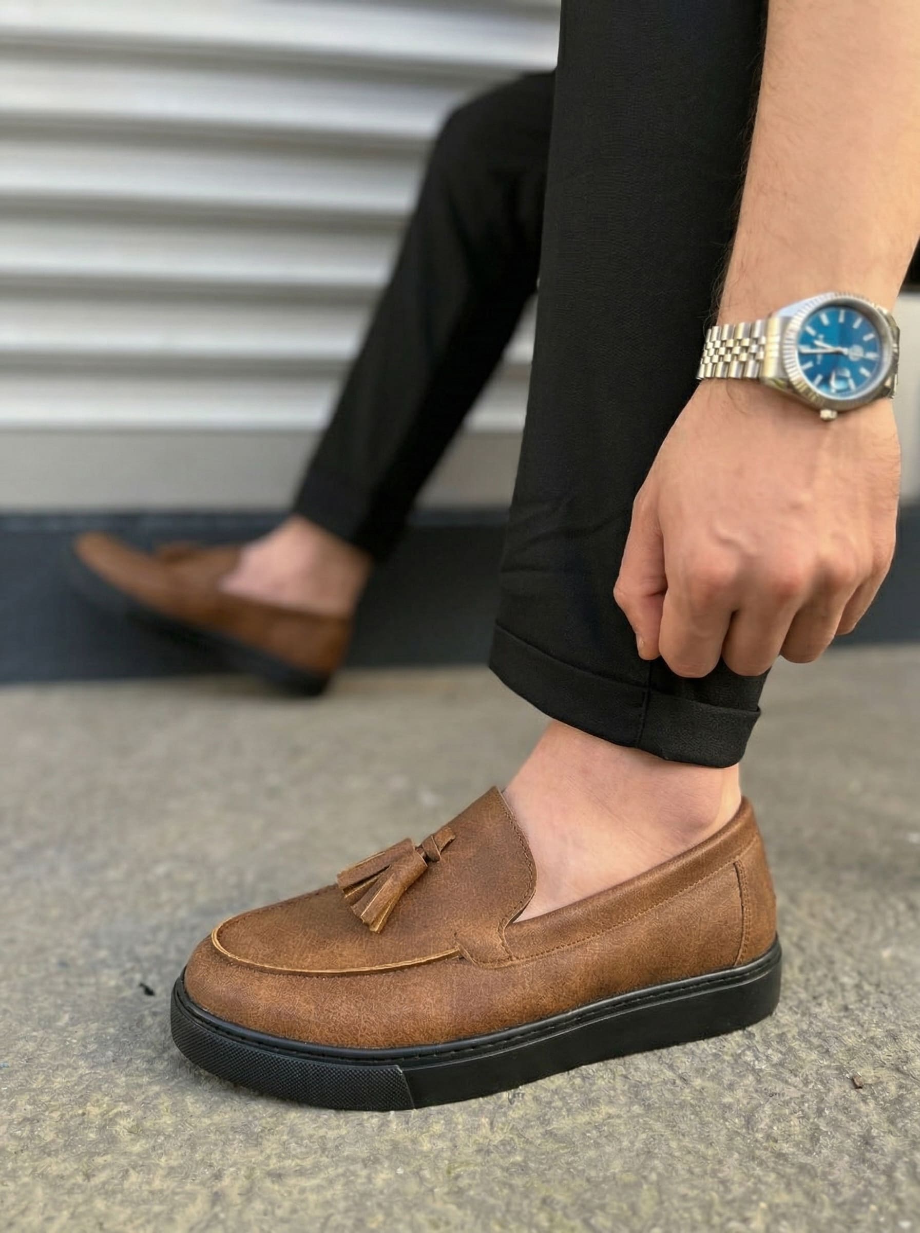 JY153 Bloom Bağcıksız Püsküllü Cilt Erkek Günlük Spor Klasik Ayakkabı CST - Taba - 43 Resim 3