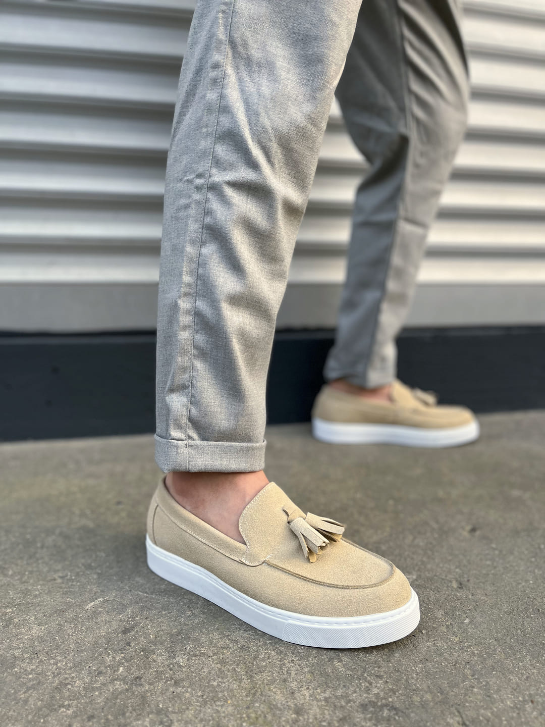 JY153 Bloom Bağcıksız Püsküllü Süet Erkek Günlük Spor Klasik Ayakkabı SBT - Krem - 41