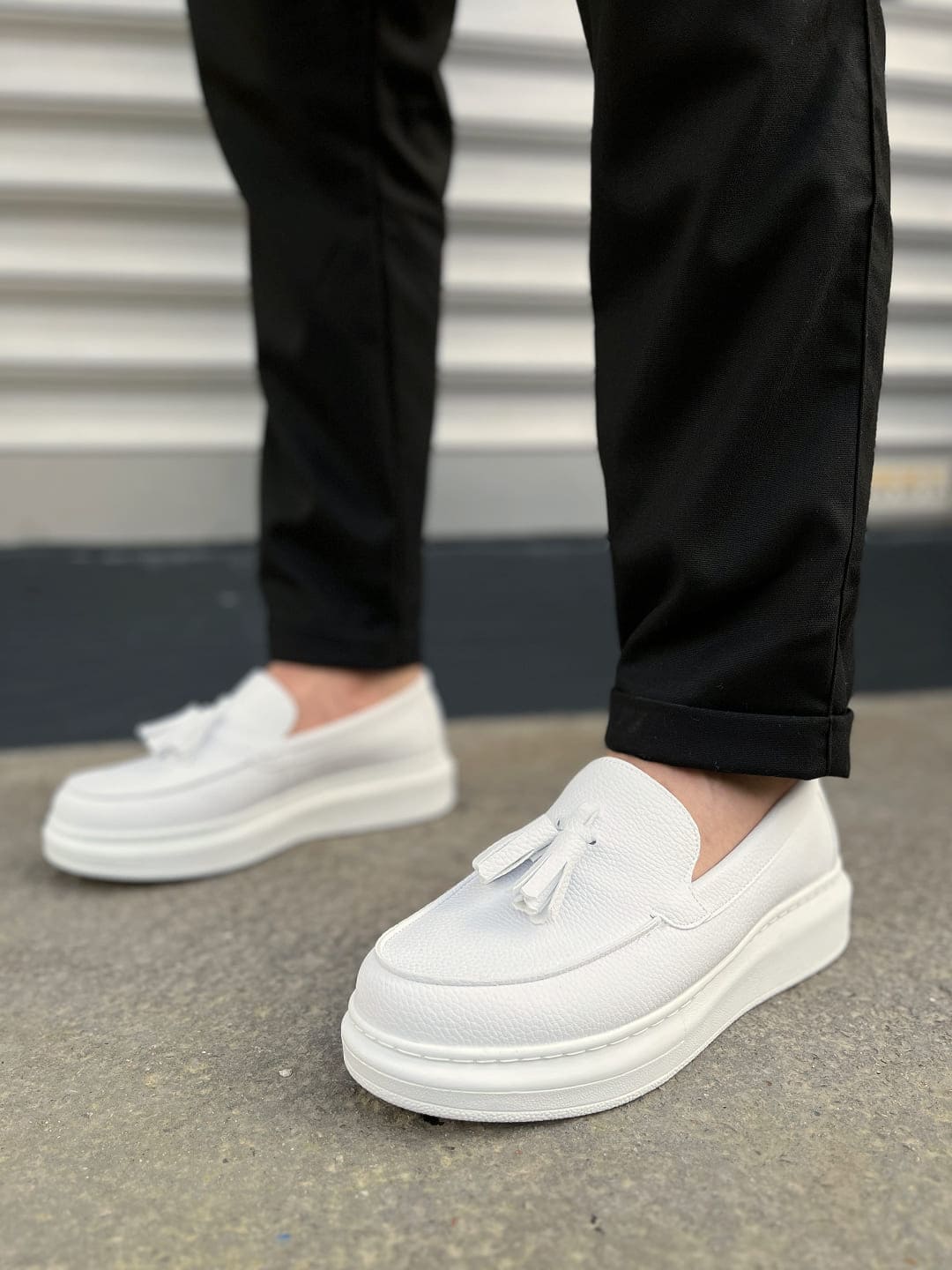 JY154 Blaze Bağcıksız Püsküllü Cilt Erkek Günlük Spor Klasik Ayakkabı CBT - Beyaz - 43 Resim 2