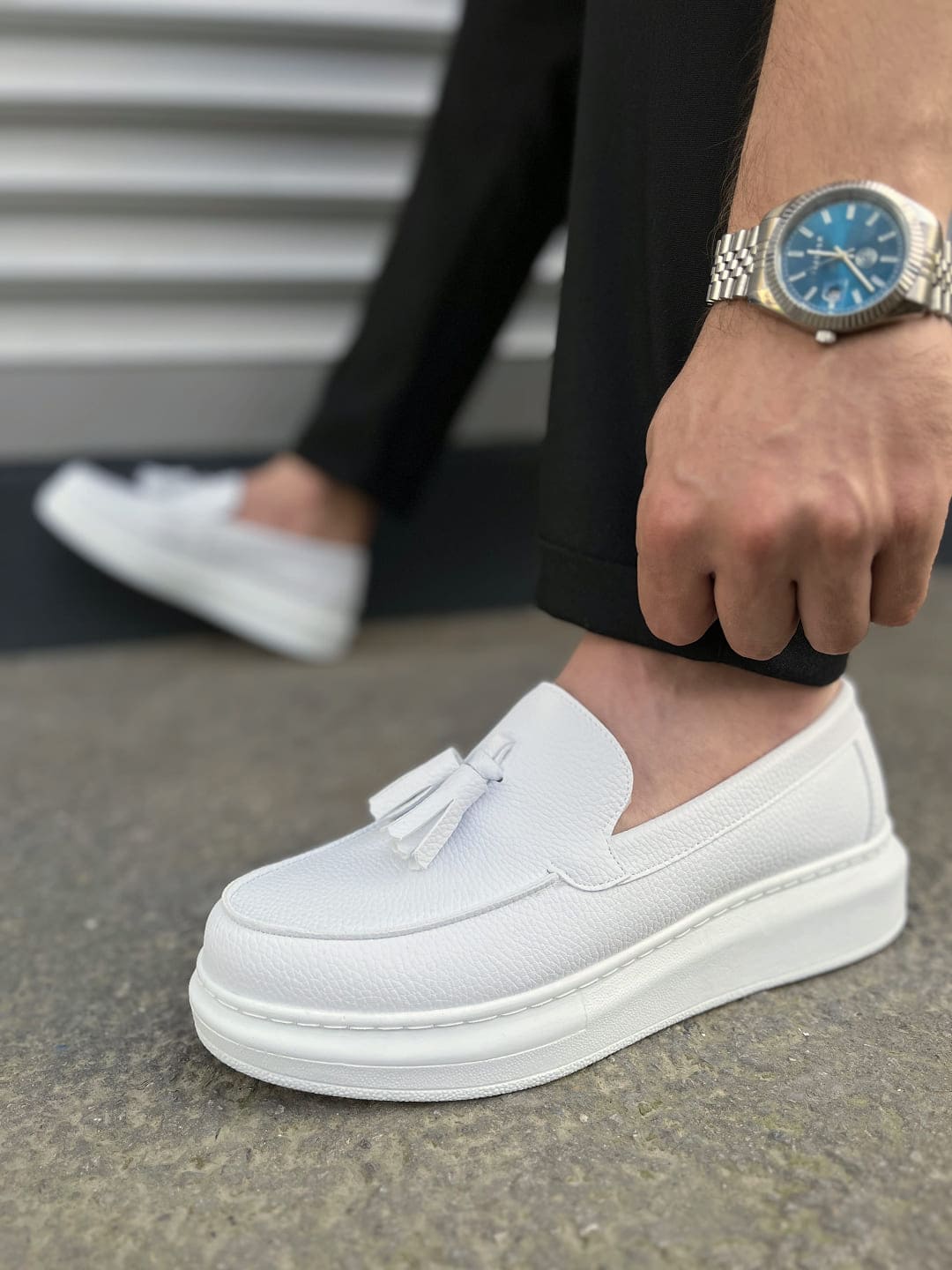 JY154 Blaze Bağcıksız Püsküllü Cilt Erkek Günlük Spor Klasik Ayakkabı CBT - Beyaz - 43 Resim 3