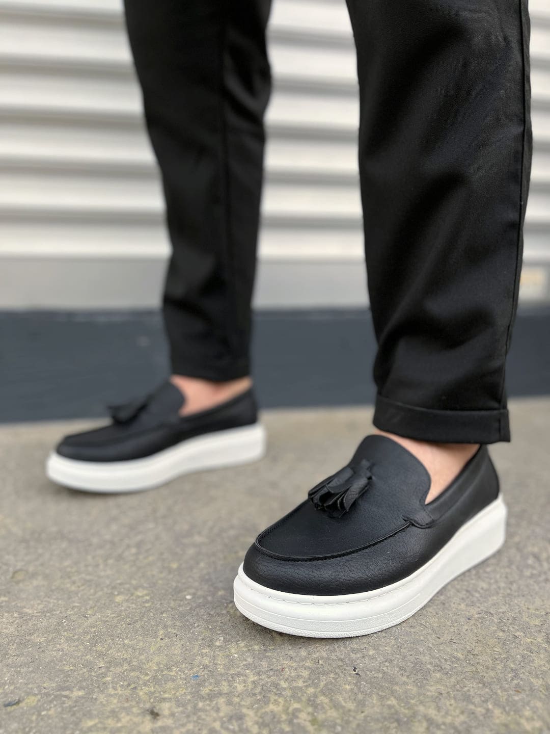 JY154 Blaze Bağcıksız Püsküllü Cilt Erkek Günlük Spor Klasik Ayakkabı CBT - Siyah - 43 Resim 2