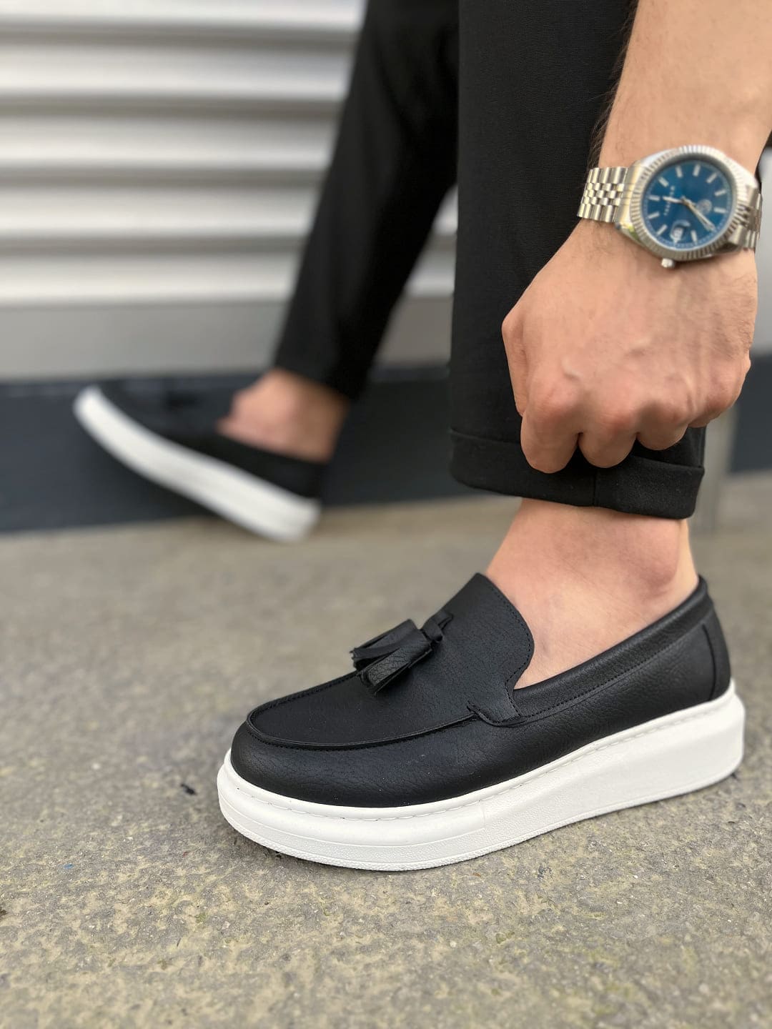 JY154 Blaze Bağcıksız Püsküllü Cilt Erkek Günlük Spor Klasik Ayakkabı CBT - Siyah - 43 Resim 3