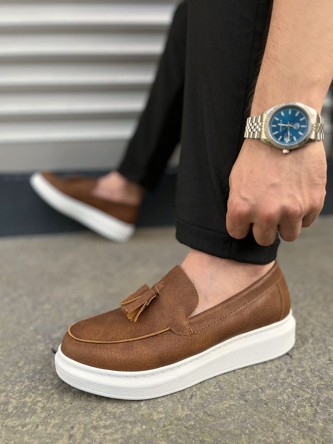 JY154 Blaze Bağcıksız Püsküllü Cilt Erkek Günlük Spor Klasik Ayakkabı CBT - Taba - 41 Resim 3