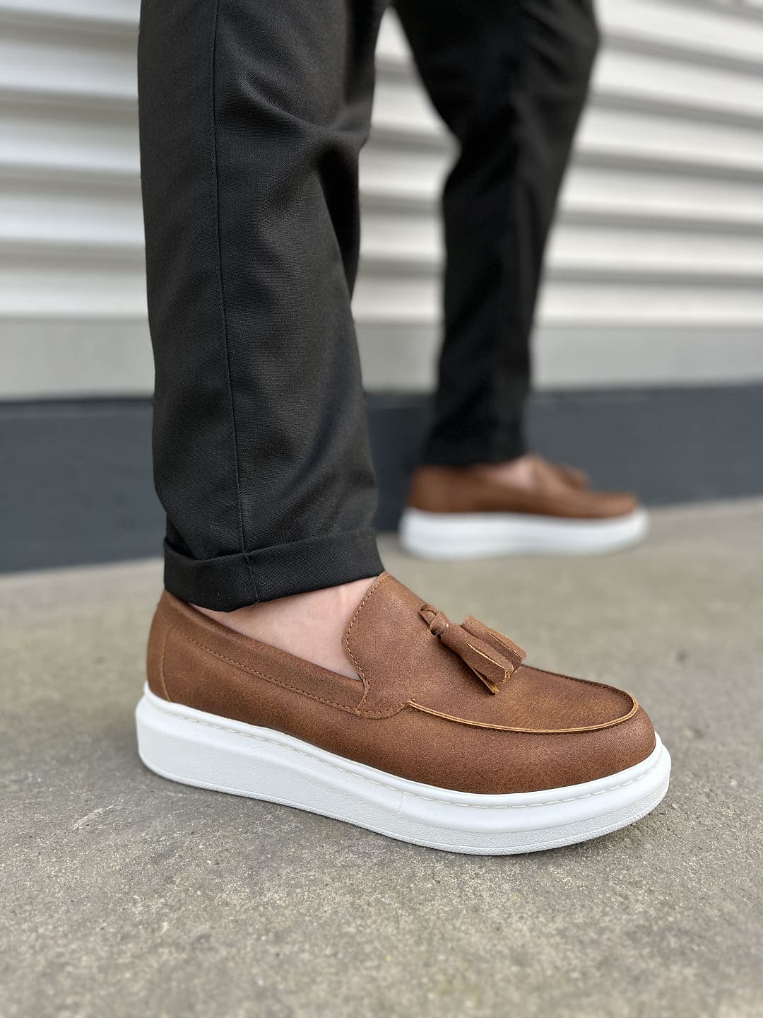 JY154 Blaze Bağcıksız Püsküllü Cilt Erkek Günlük Spor Klasik Ayakkabı CBT - Taba - 41