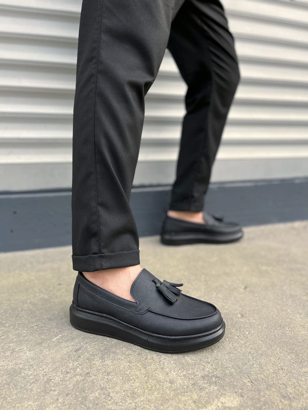 JY154 Blaze Bağcıksız Püsküllü Cilt Erkek Günlük Spor Klasik Ayakkabı CST - Siyah - 42