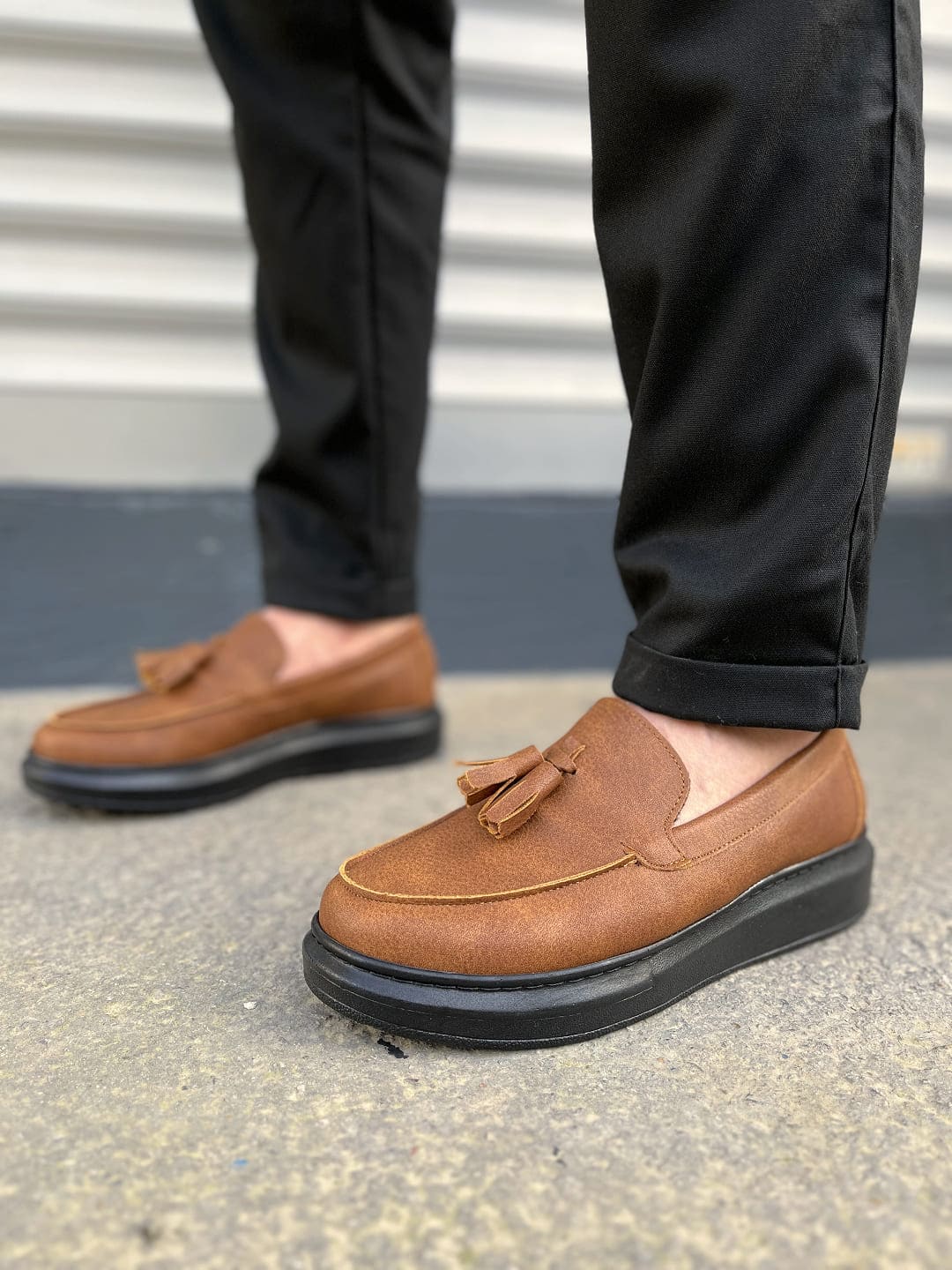 Joy Man JY154 Blaze Bağcıksız Püsküllü Cilt Erkek Klasik Ayakkabı Taba