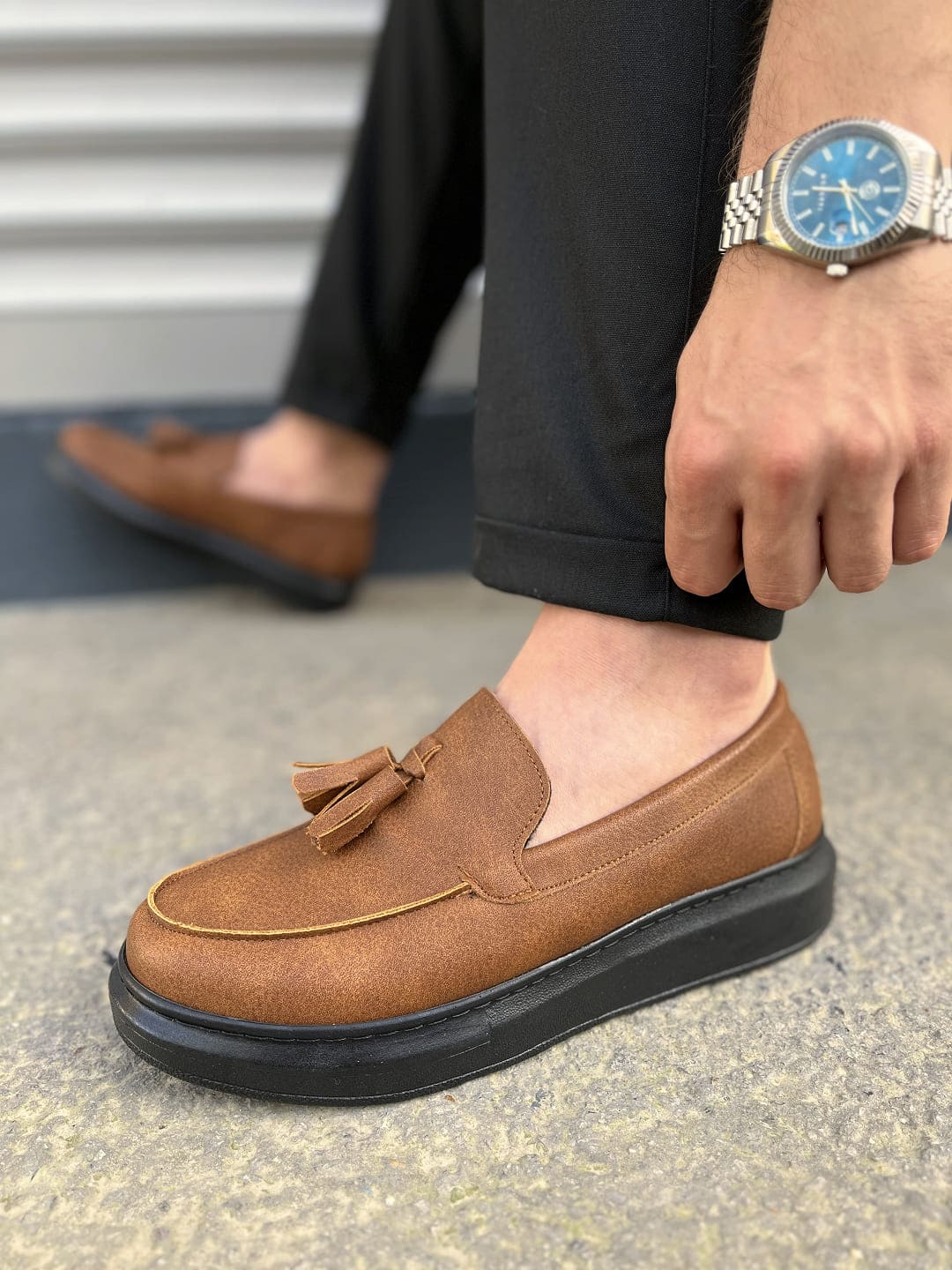 Joy Man JY154 Blaze Bağcıksız Püsküllü Cilt Erkek Klasik Ayakkabı Taba