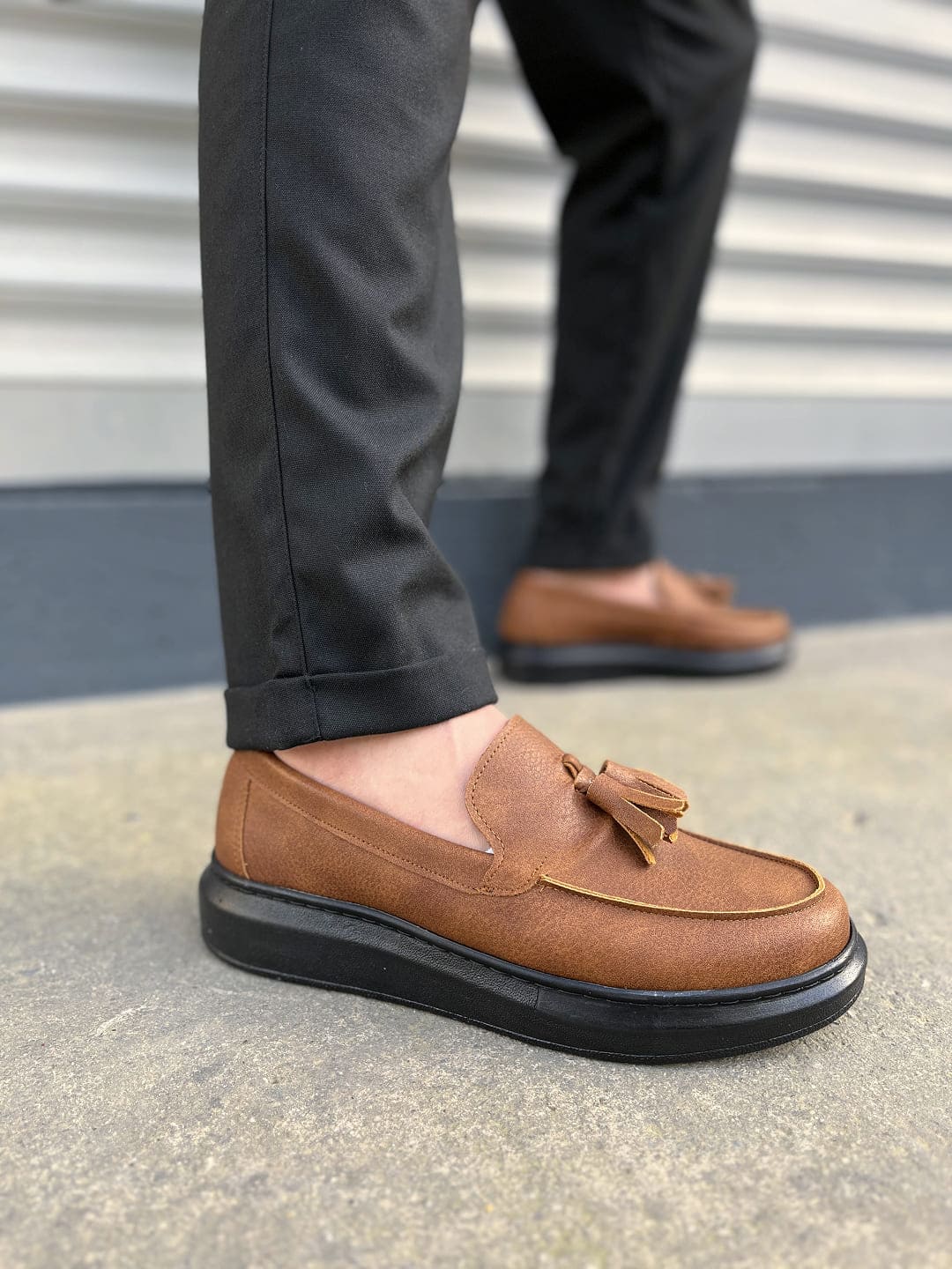 JY154 Blaze Bağcıksız Püsküllü Cilt Erkek Günlük Spor Klasik Ayakkabı CST - Taba - 41