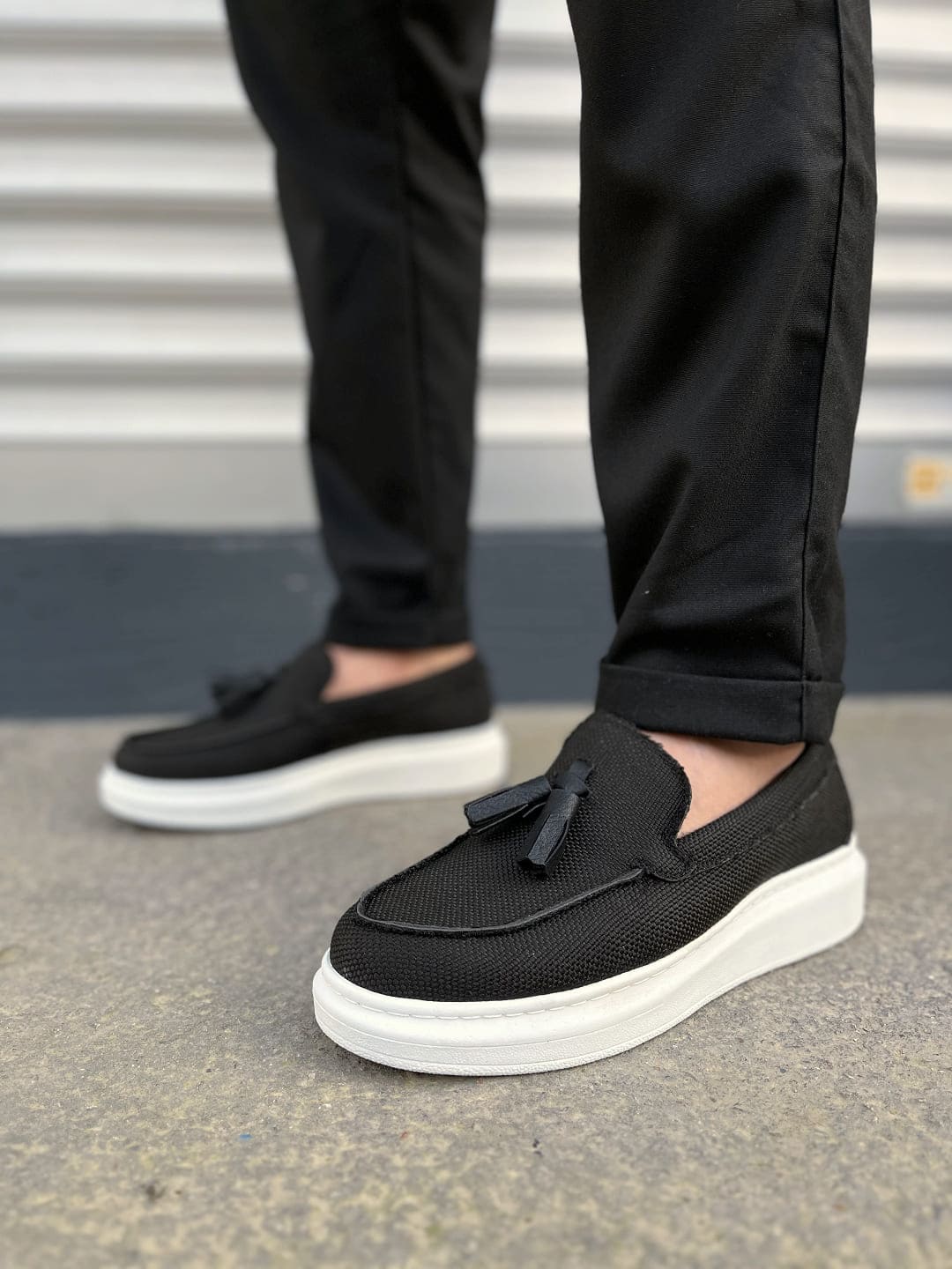 JY154 Blaze Bağcıksız Püsküllü Keten Erkek Günlük Spor Klasik Ayakkabı KBT - Siyah - 42 Resim 2