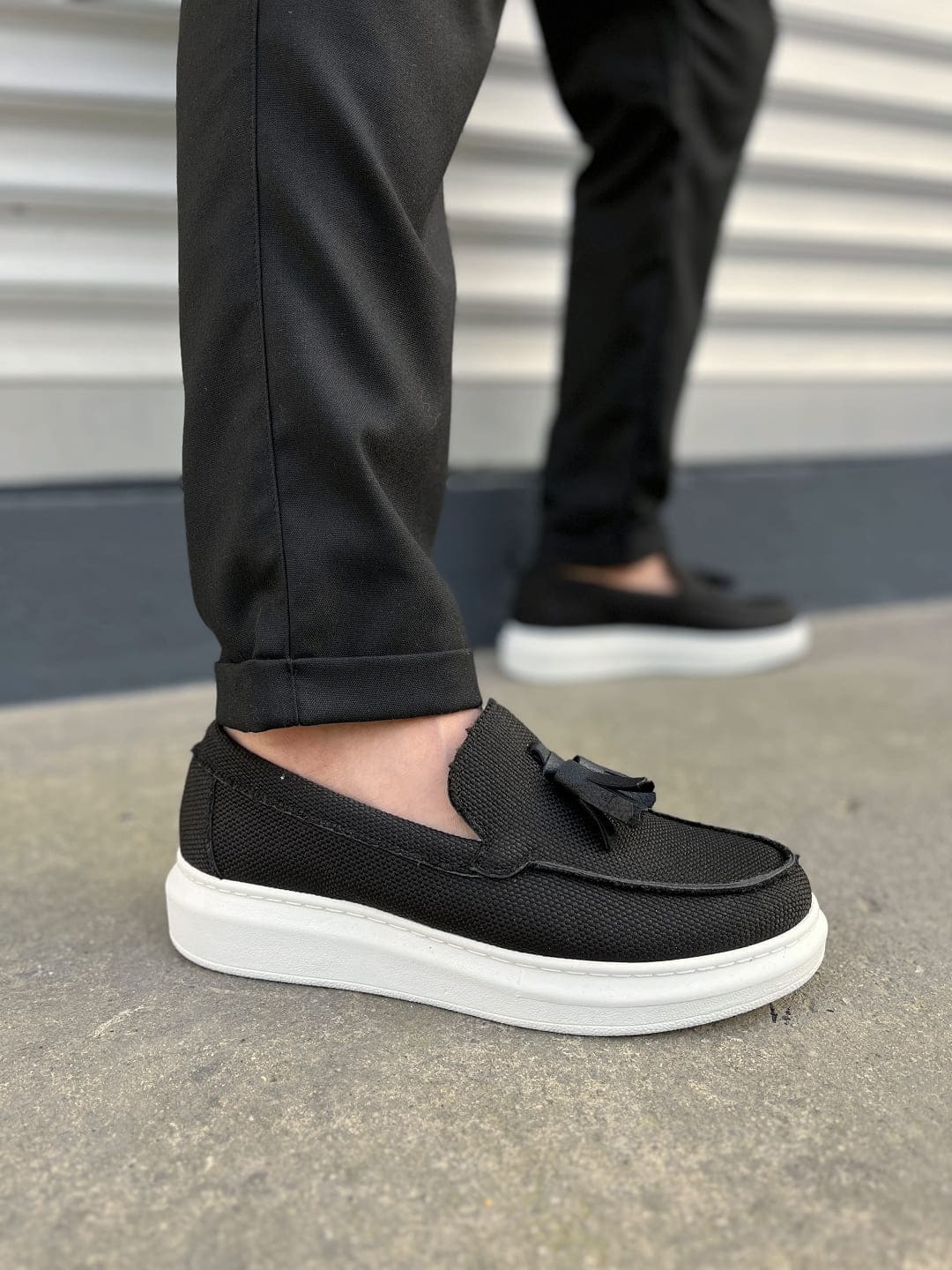 JY154 Blaze Bağcıksız Püsküllü Keten Erkek Günlük Spor Klasik Ayakkabı KBT - Siyah - 40