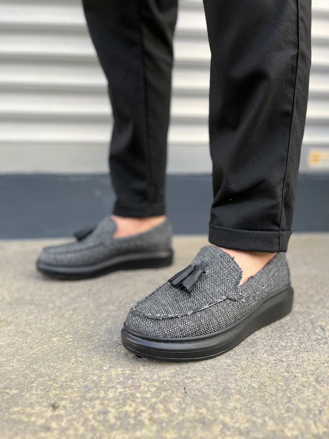 JY154 Blaze Bağcıksız Püsküllü Keten Erkek Günlük Spor Klasik Ayakkabı KST - Gri - 44 Resim 2