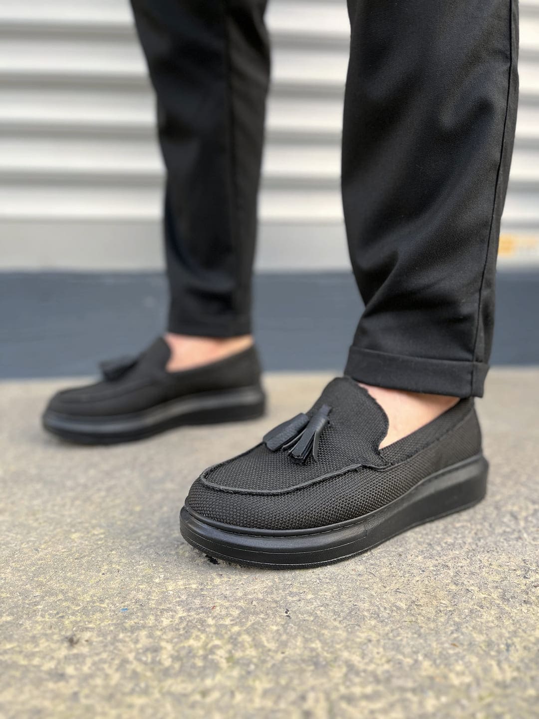 JY154 Blaze Bağcıksız Püsküllü Keten Erkek Günlük Spor Klasik Ayakkabı KST - Siyah - 44 Resim 2