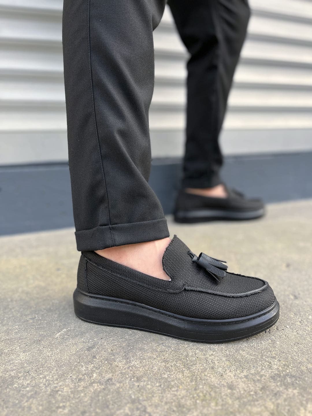 JY154 Blaze Bağcıksız Püsküllü Keten Erkek Günlük Spor Klasik Ayakkabı KST - Siyah - 40