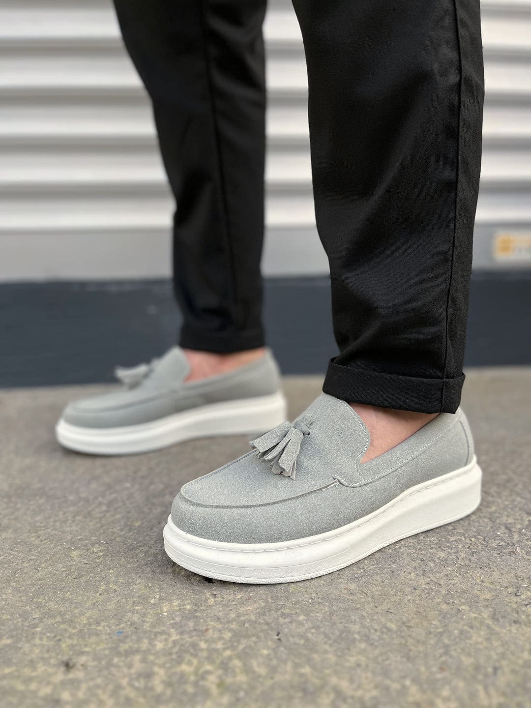 JY154 Blaze Bağcıksız Püsküllü Süet Erkek Günlük Spor Klasik Ayakkabı SBT - Gri - 40 Resim 2