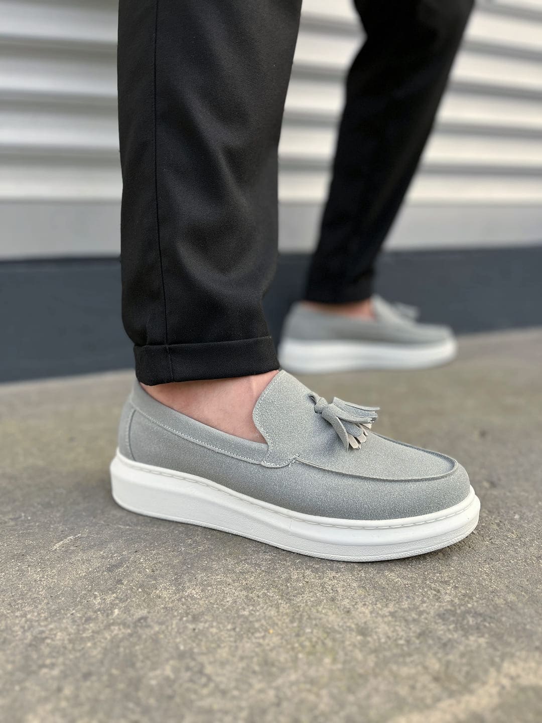 JY154 Blaze Bağcıksız Püsküllü Süet Erkek Günlük Spor Klasik Ayakkabı SBT - Gri - 40