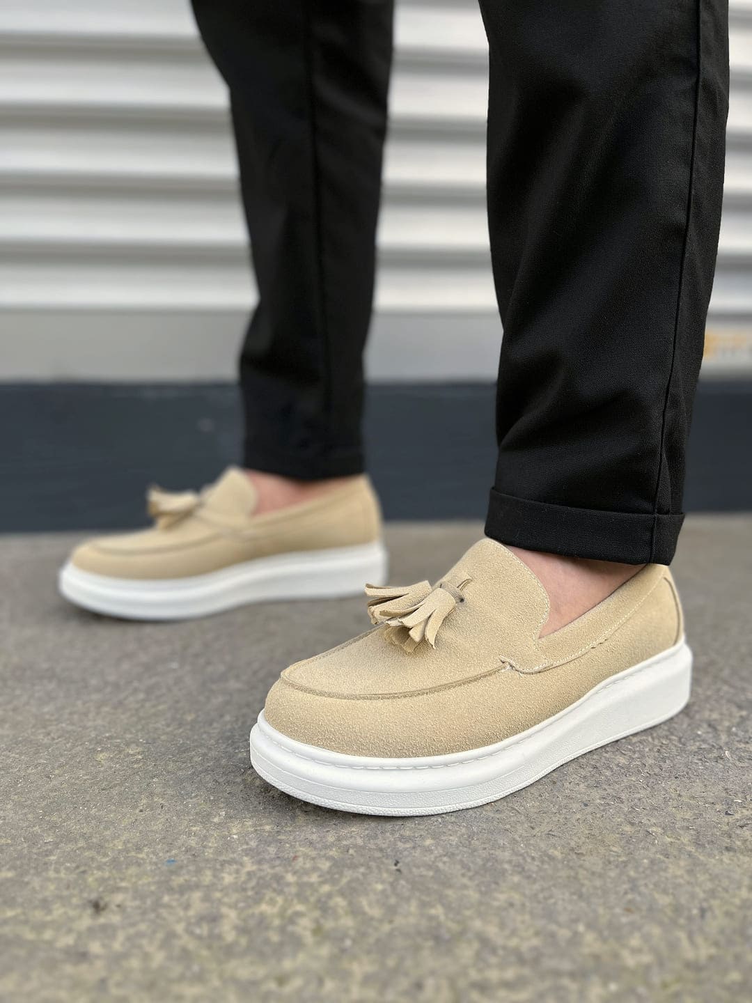 JY154 Blaze Bağcıksız Püsküllü Süet Erkek Günlük Spor Klasik Ayakkabı SBT - Krem - 41 Resim 2