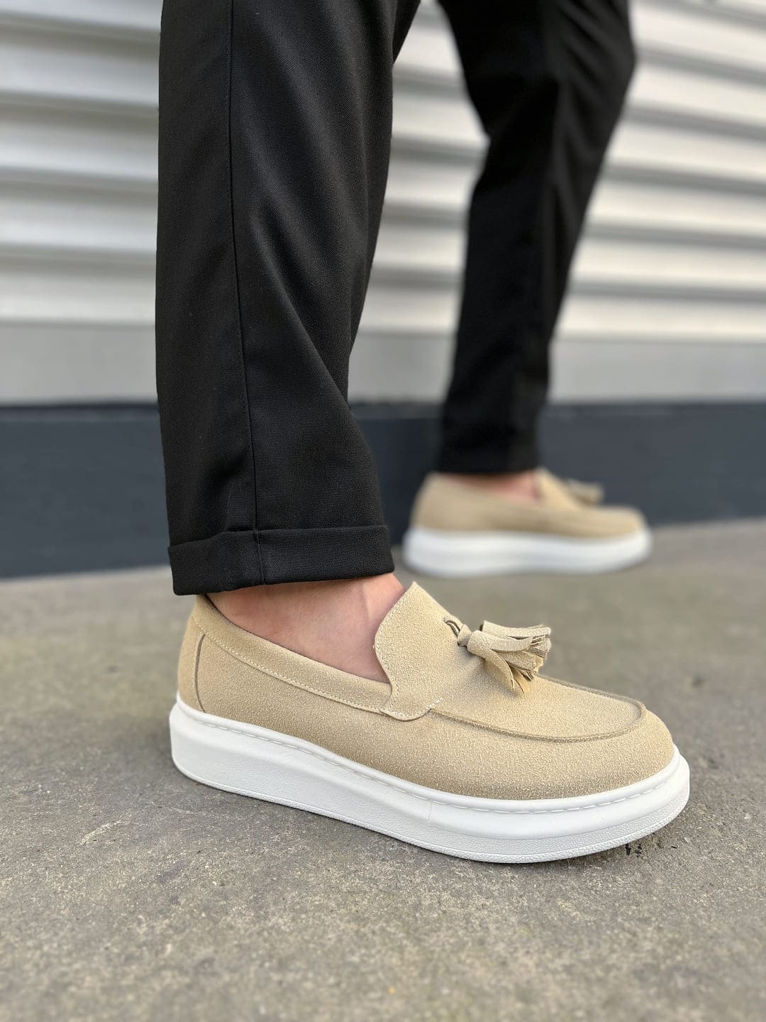 JY154 Blaze Bağcıksız Püsküllü Süet Erkek Günlük Spor Klasik Ayakkabı SBT - Krem - 44