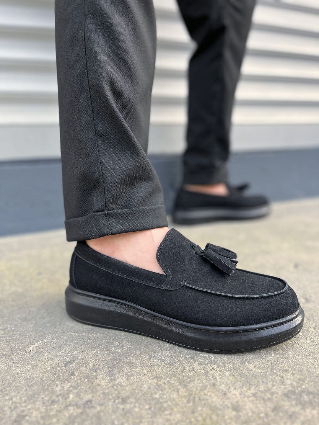 JY154 Blaze Bağcıksız Püsküllü Süet Erkek Günlük Spor Klasik Ayakkabı SST - Siyah - 41