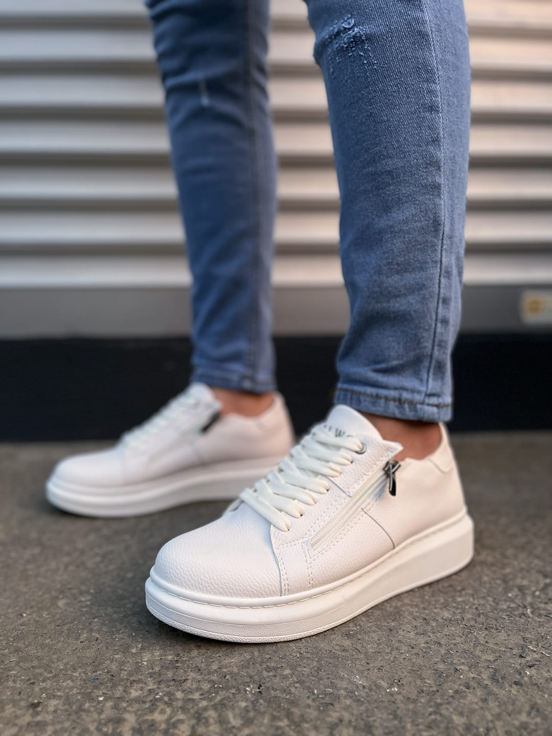 JY155 Warrior Bağcıklı ve Fermuarlı Cilt Erkek Günlük Sneaker Ayakkabı CBT - Beyaz - 44 Resim 2