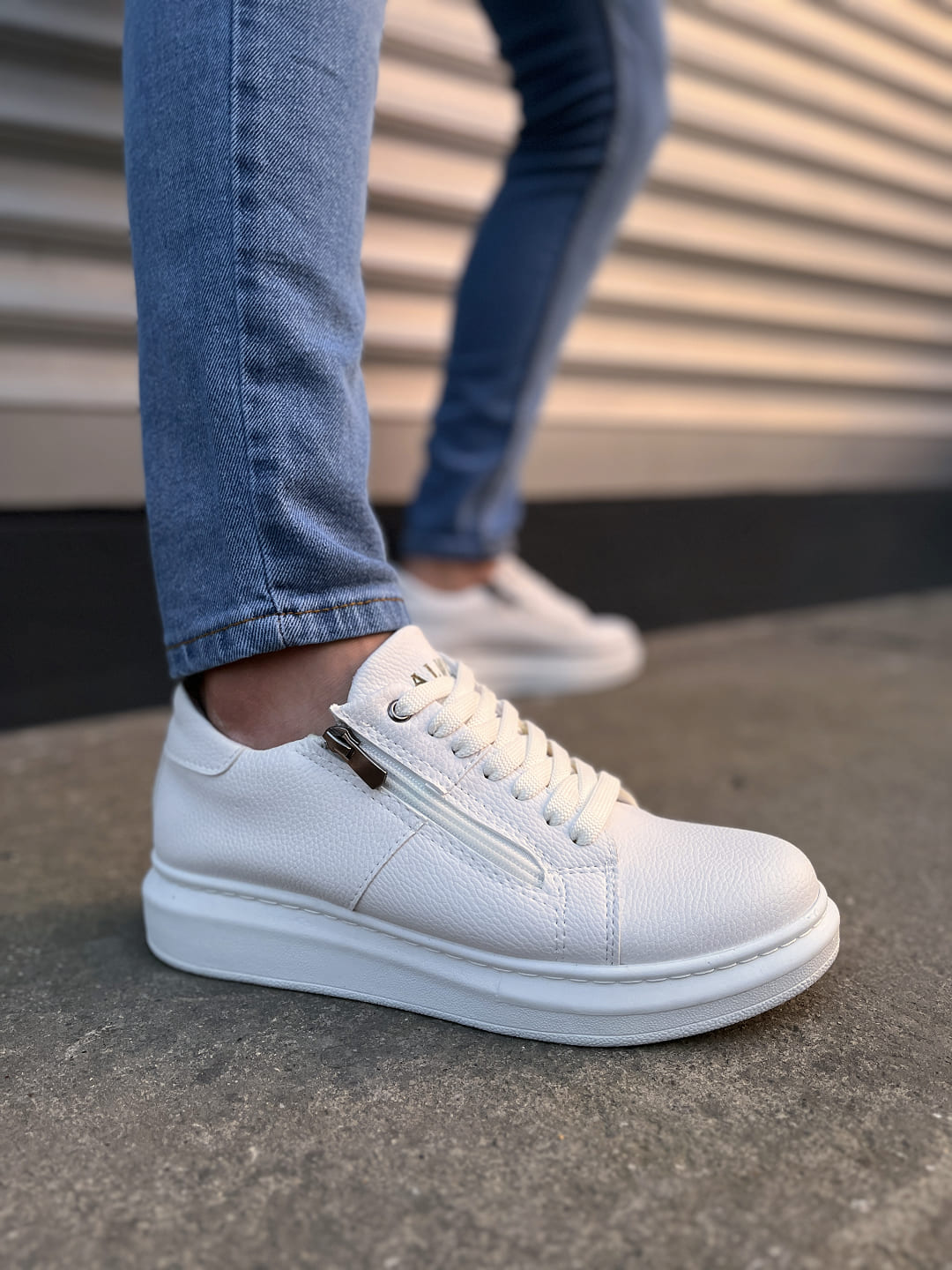 JY155 Warrior Bağcıklı ve Fermuarlı Cilt Erkek Günlük Sneaker Ayakkabı CBT - Beyaz - 42