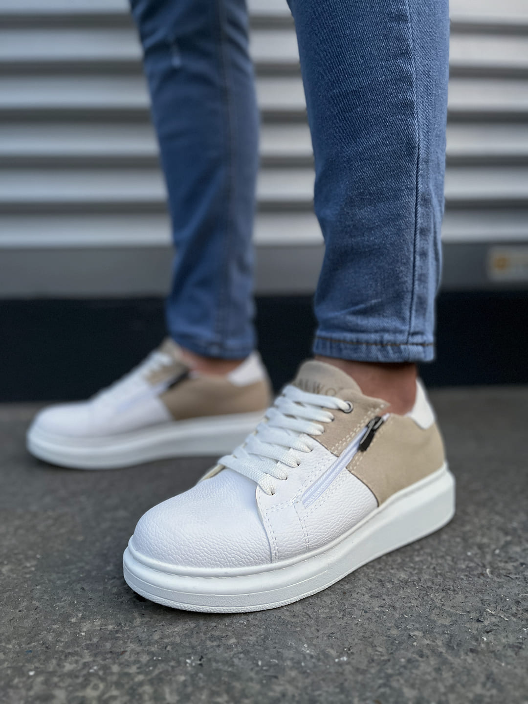 Joy Man JY155 Warrior Bağcıklı Fermuarlı Erkek Sneaker Beyaz Krem