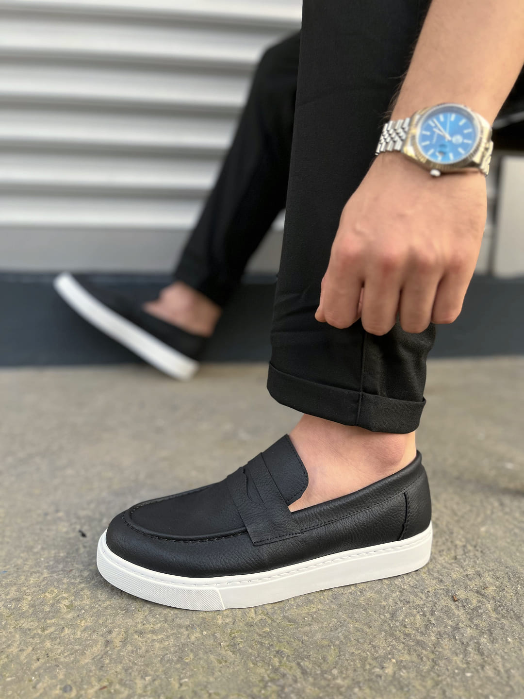 JY180 Estilo X Bağcıksız Cilt Erkek Günlük Spor Klasik Ayakkabı CBT - Siyah - 40 Resim 3