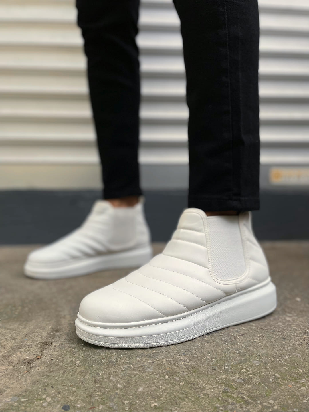 JY205 Boston Bağcıksız Ortopedik Taban Cilt Erkek Spor Bot CBT - Beyaz - 42 Resim 2