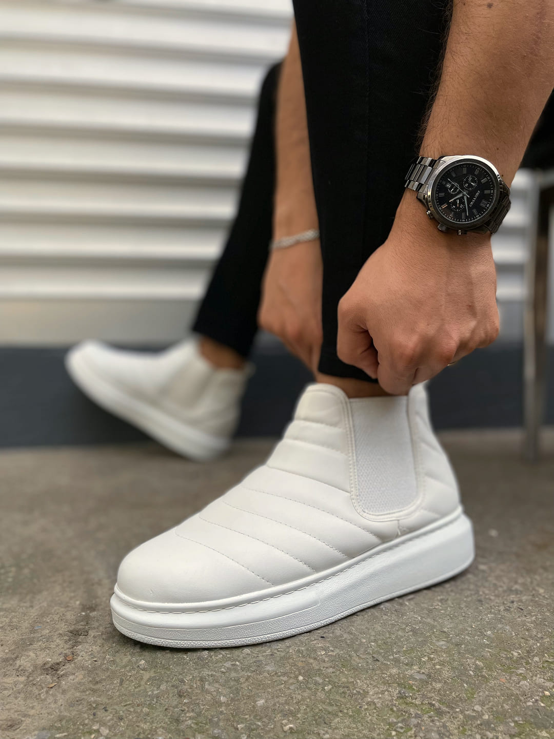 JY205 Boston Bağcıksız Ortopedik Taban Cilt Erkek Spor Bot CBT - Beyaz - 42 Resim 3