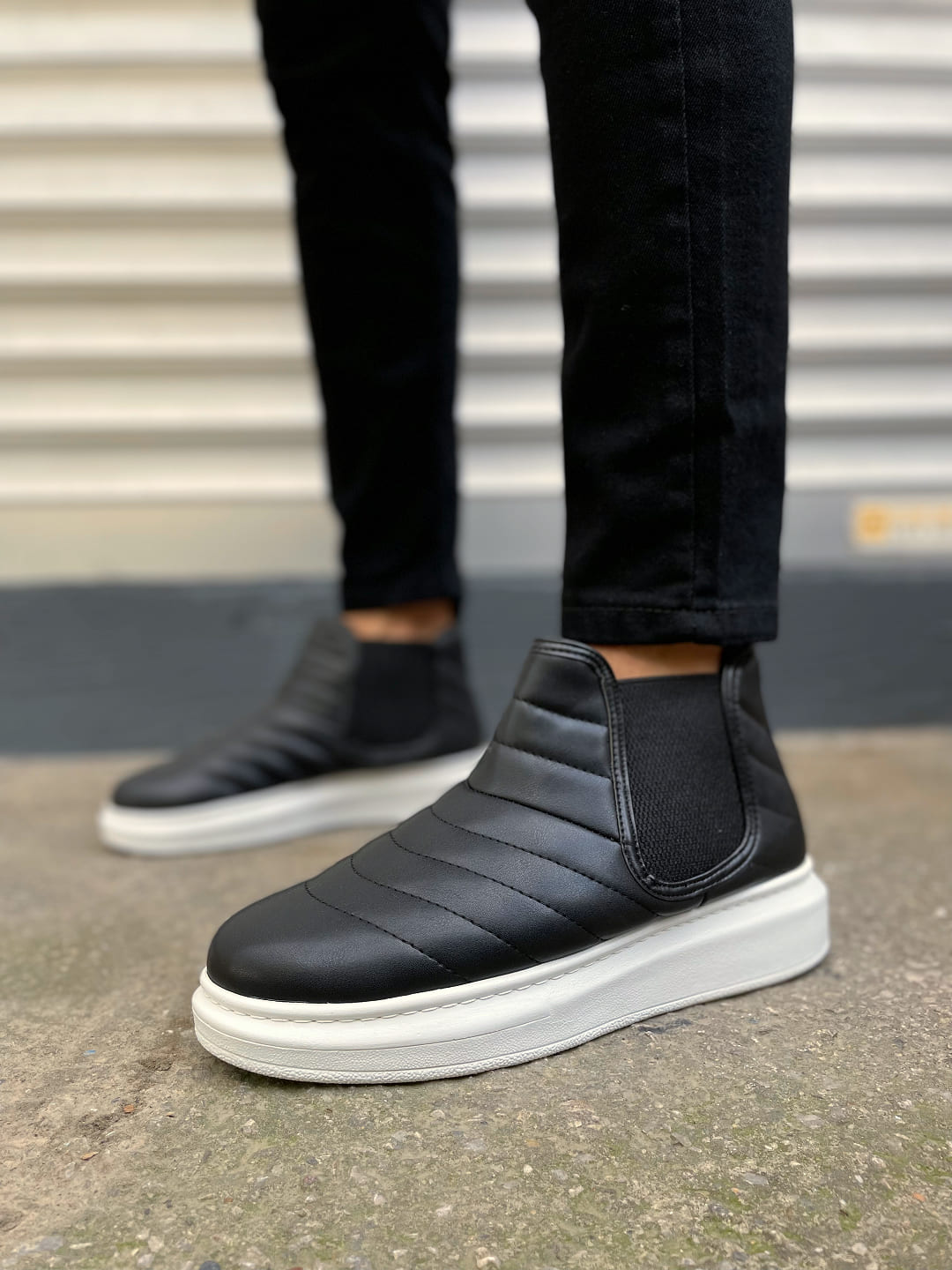 JY205 Boston Bağcıksız Ortopedik Taban Cilt Erkek Spor Bot CBT - Siyah - 41 Resim 2