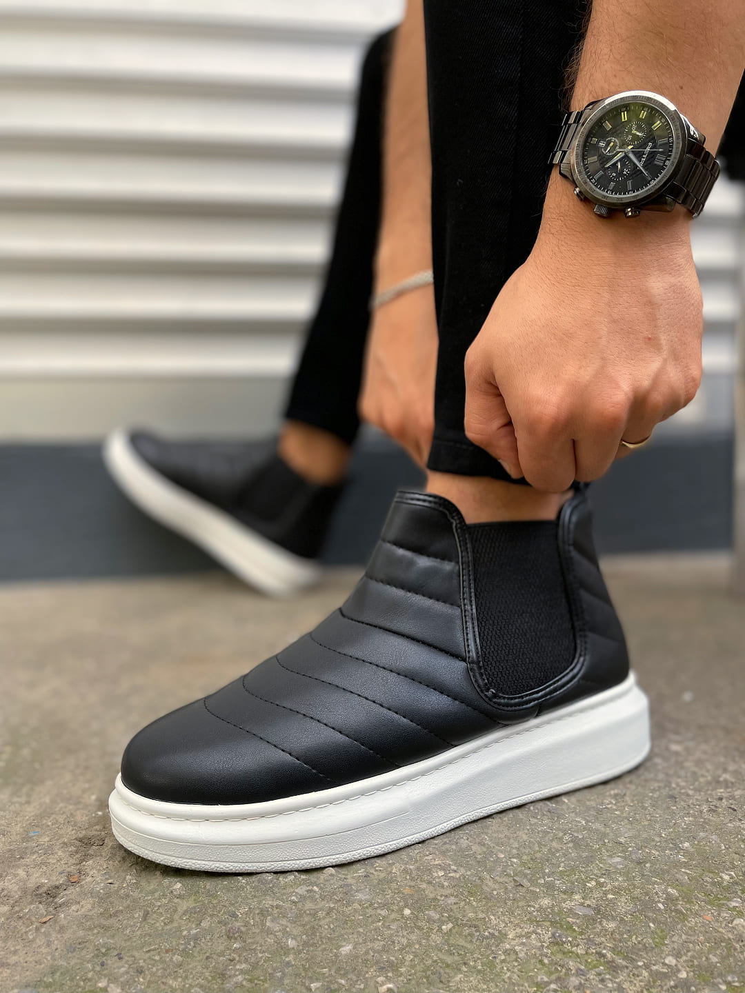 JY205 Boston Bağcıksız Ortopedik Taban Cilt Erkek Spor Bot CBT - Siyah - 41 Resim 3