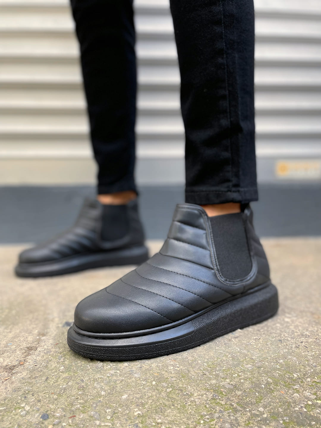 JY205 Boston Bağcıksız Ortopedik Taban Cilt Erkek Spor Bot CST - Siyah - 40 Resim 2