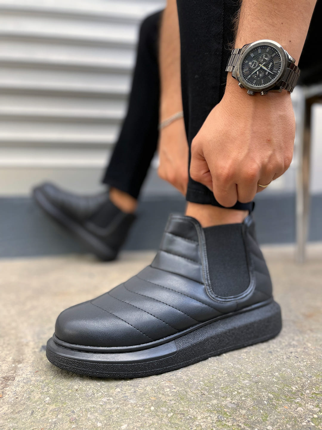 JY205 Boston Bağcıksız Ortopedik Taban Cilt Erkek Spor Bot CST - Siyah - 40 Resim 3