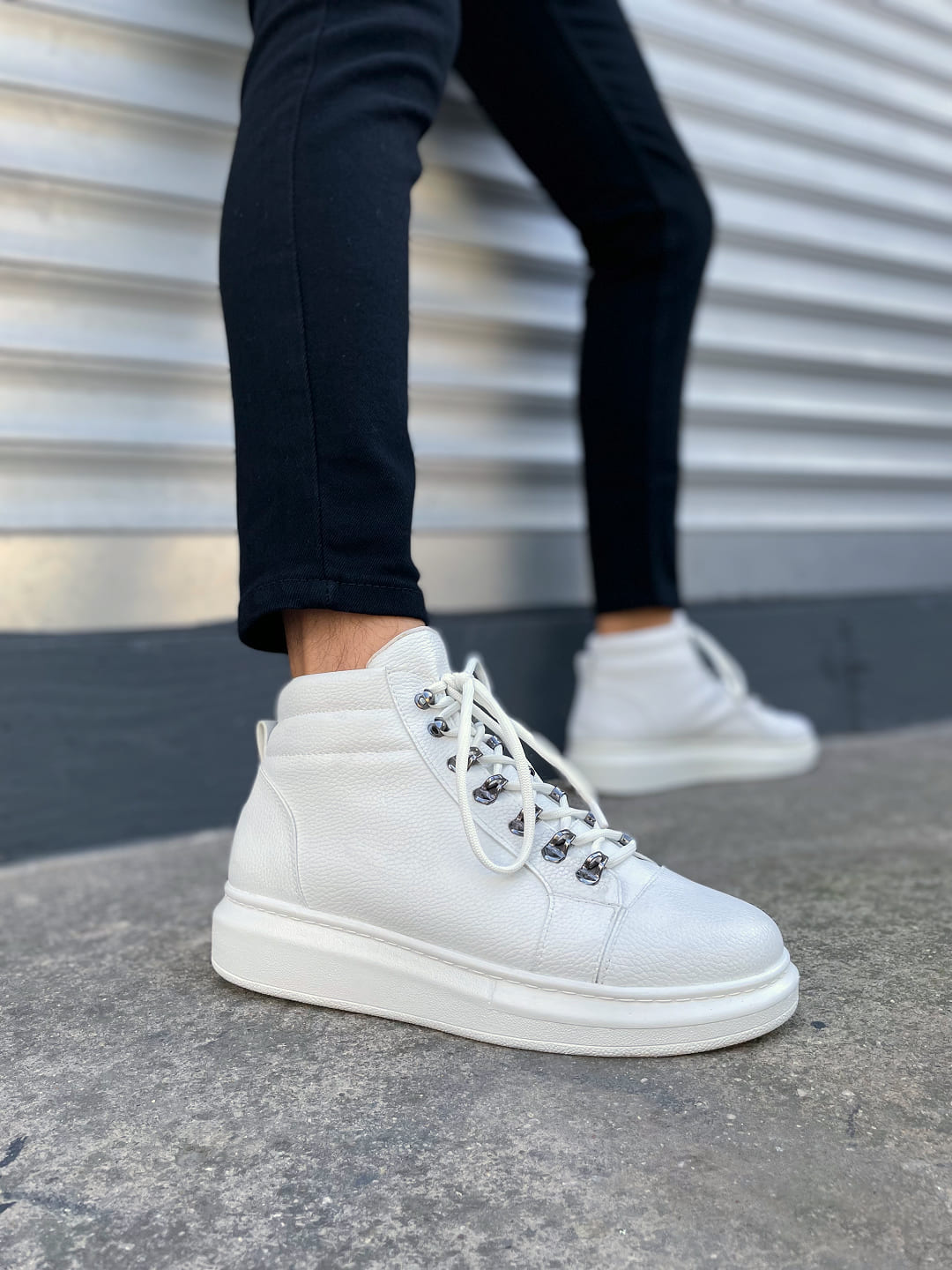 JY206 Ottawa Bağcıklı Ortopedik Taban Cilt Erkek Spor Bot CBT - Beyaz