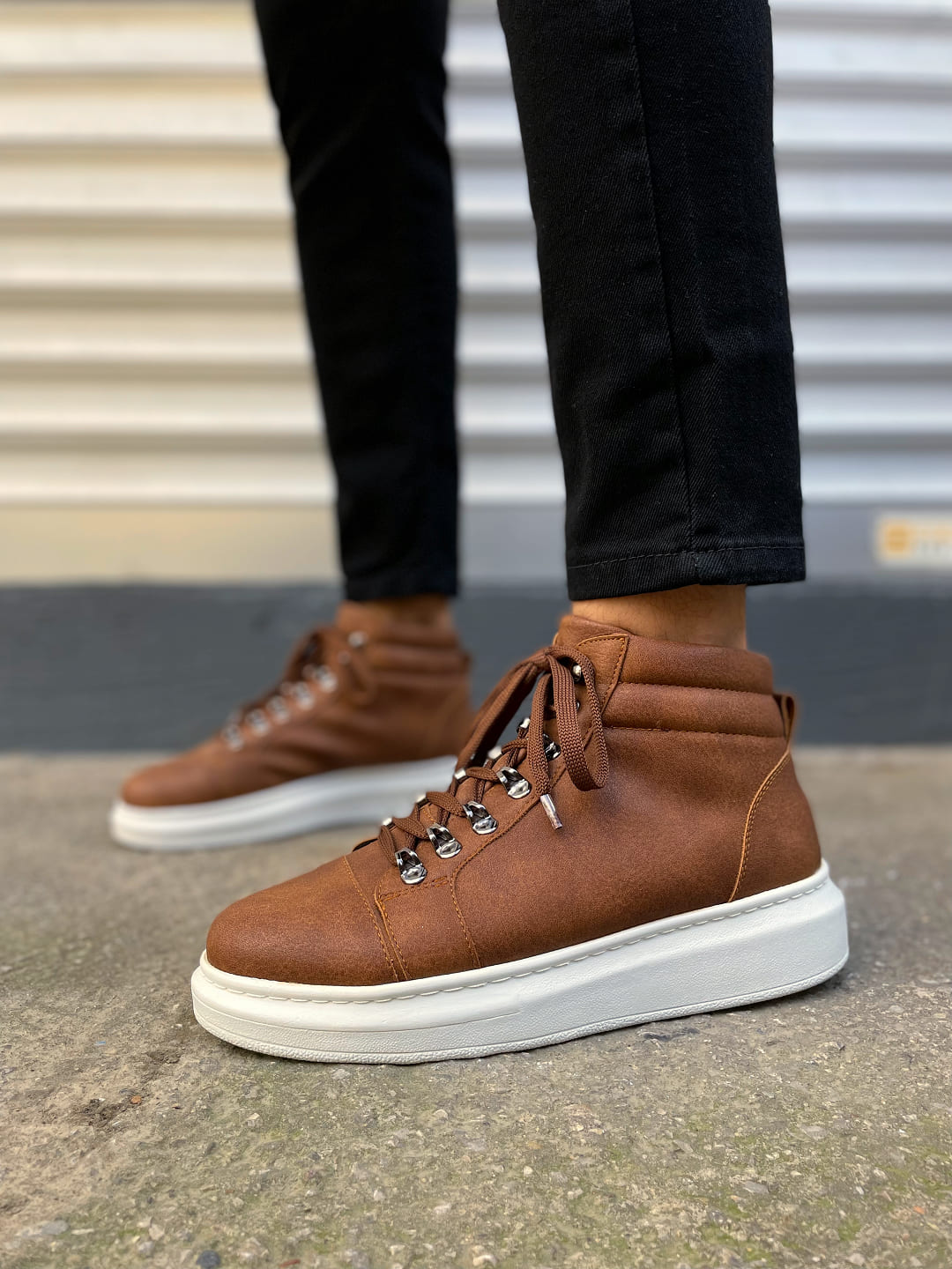 JY206 Ottawa Bağcıklı Ortopedik Taban Cilt Erkek Spor Bot CBT - Taba - 40 Resim 2