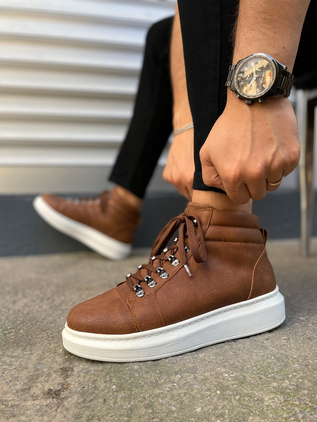 JY206 Ottawa Bağcıklı Ortopedik Taban Cilt Erkek Spor Bot CBT - Taba - 40 Resim 3