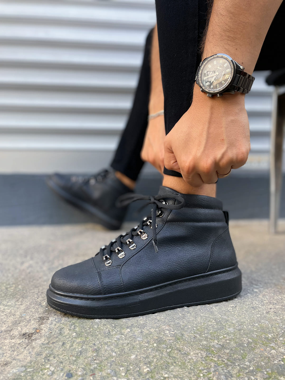 JY206 Ottawa Bağcıklı Ortopedik Taban Cilt Erkek Spor Bot CST - Siyah - 43 Resim 3